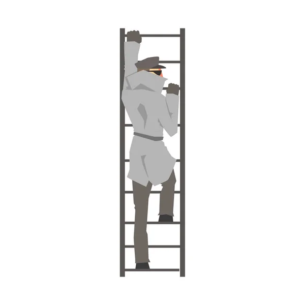 はしご, 私立探偵, 検査官または警察官のベクトル図に登山探偵男文字 — ストックベクタ