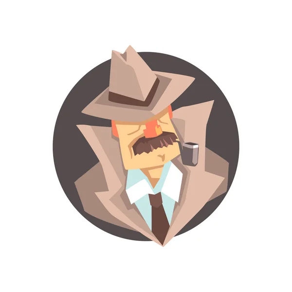 Detektiv karaktär bär klassisk fedora hatt avatar — Stock vektor