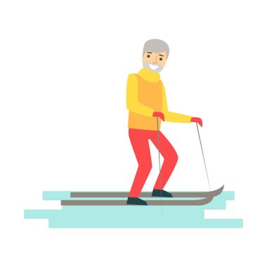 Cross country kayak genç adam. Kış sporları renkli karakter vektör çizim