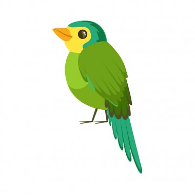 Küçük kuş mavi ve yeşil renkler renkli vektör çizim