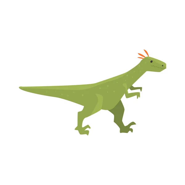Lindo personaje de dinosaurio verde de dibujos animados, vector animal del período jurásico Ilustración — Vector de stock