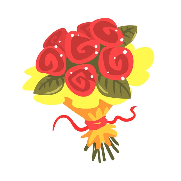 赤いバラの花束漫画ベクトル図 — ストックベクタ