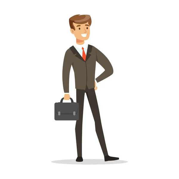 Glimlachend succesvolle zakenman met werkmap vector illustratie — Stockvector