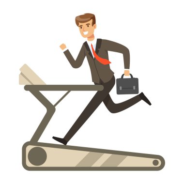 Bir koşu bandı üzerinde çalışan işadamı illüstrasyon vektör