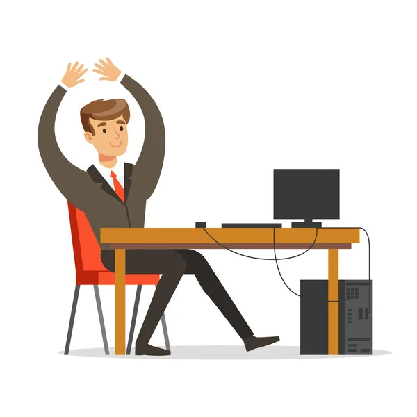 Succesvolle zakenman bezig met zijn laptop vector illustratie — Stockvector