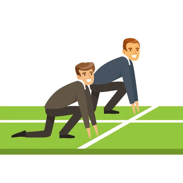 İş adamları, başlangıç çizgisine bir yarış, iş rekabet vektör çizim — Stok Vektör