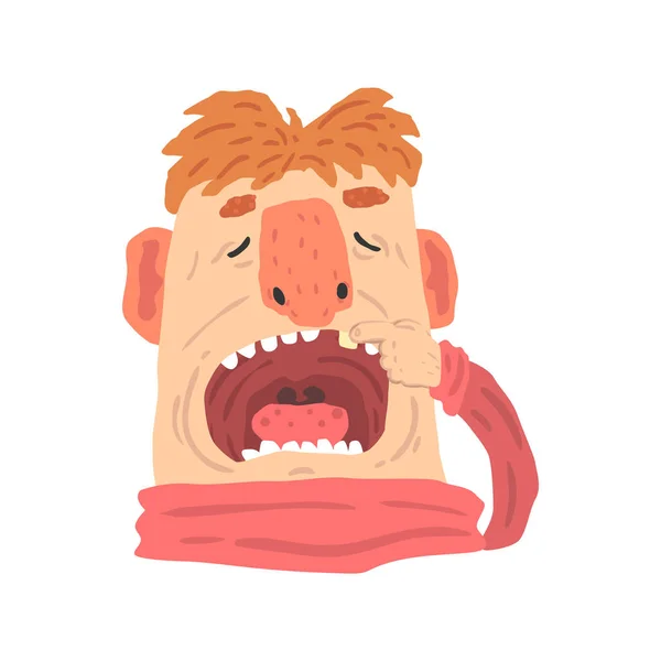 Hombre de dibujos animados con la boca abierta en un dentista visita caricatura personaje vector Ilustración — Archivo Imágenes Vectoriales