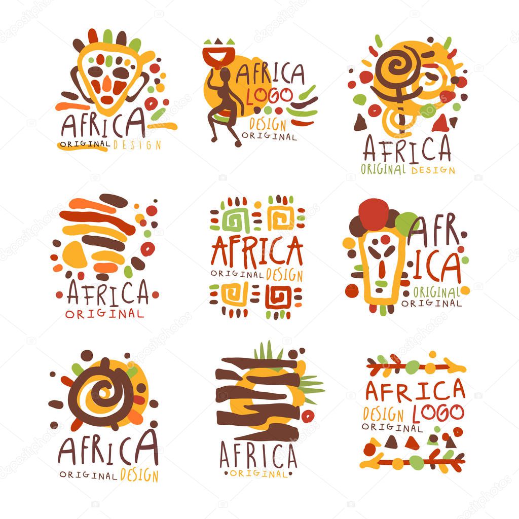 Africa logo original design. Travel to Africa colorful hand drawn vector llustrations for use in the tourist industr