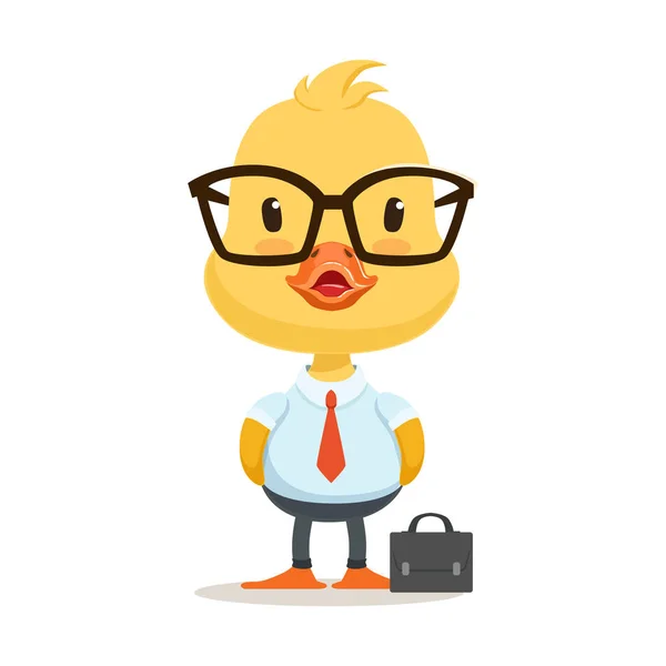 Pequeño personaje de dibujos animados patito usando como trabajador de oficina, lindo vector emoji Ilustración — Vector de stock