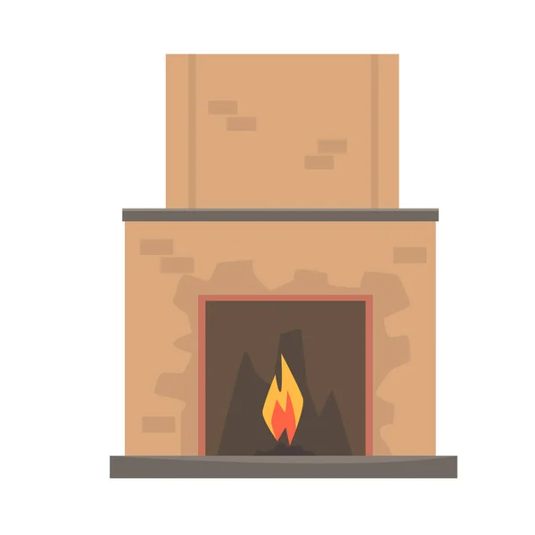 Home fireplace with fire vector Illustration — Stock Vector