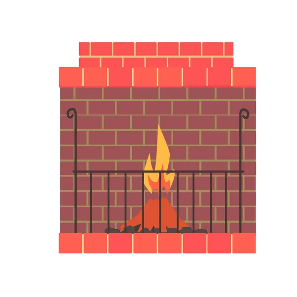 Ladrillo hogar chimenea con vector de fuego Ilustración — Vector de stock