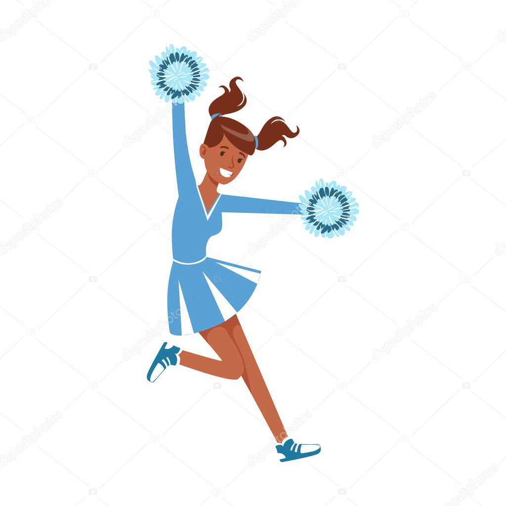 Cheerleading girl sport support dancing with pompoms character vector Illustration