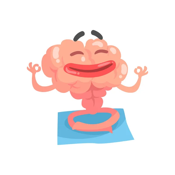 Relajado humanizado personaje del cerebro de dibujos animados meditando, intelecto vector de órganos humanos Ilustración — Archivo Imágenes Vectoriales