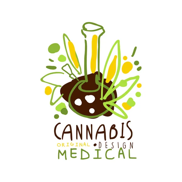 Etiqueta de cannabis medicinal diseño original, plantilla gráfica logo — Vector de stock