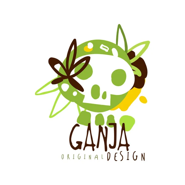 Design originale etichetta Ganja, logo modello grafico — Vettoriale Stock