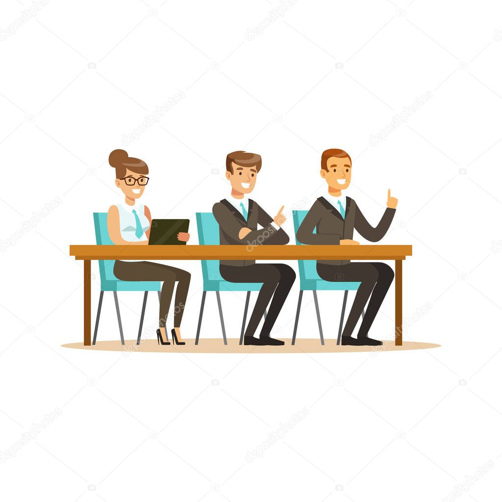 Business people attending and listening at conference, seminar, lecture or training vector Illustration