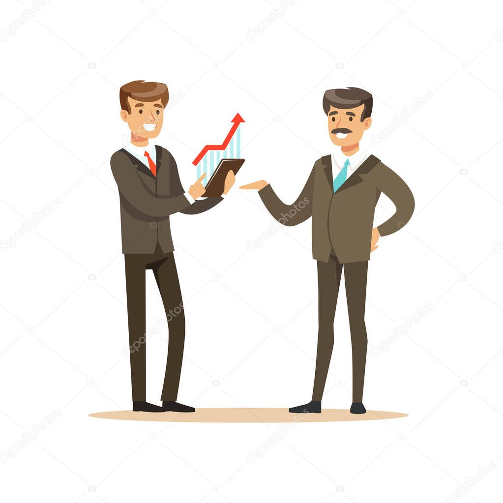 Business partners discussing financial resultst at meeting in office vector Illustration