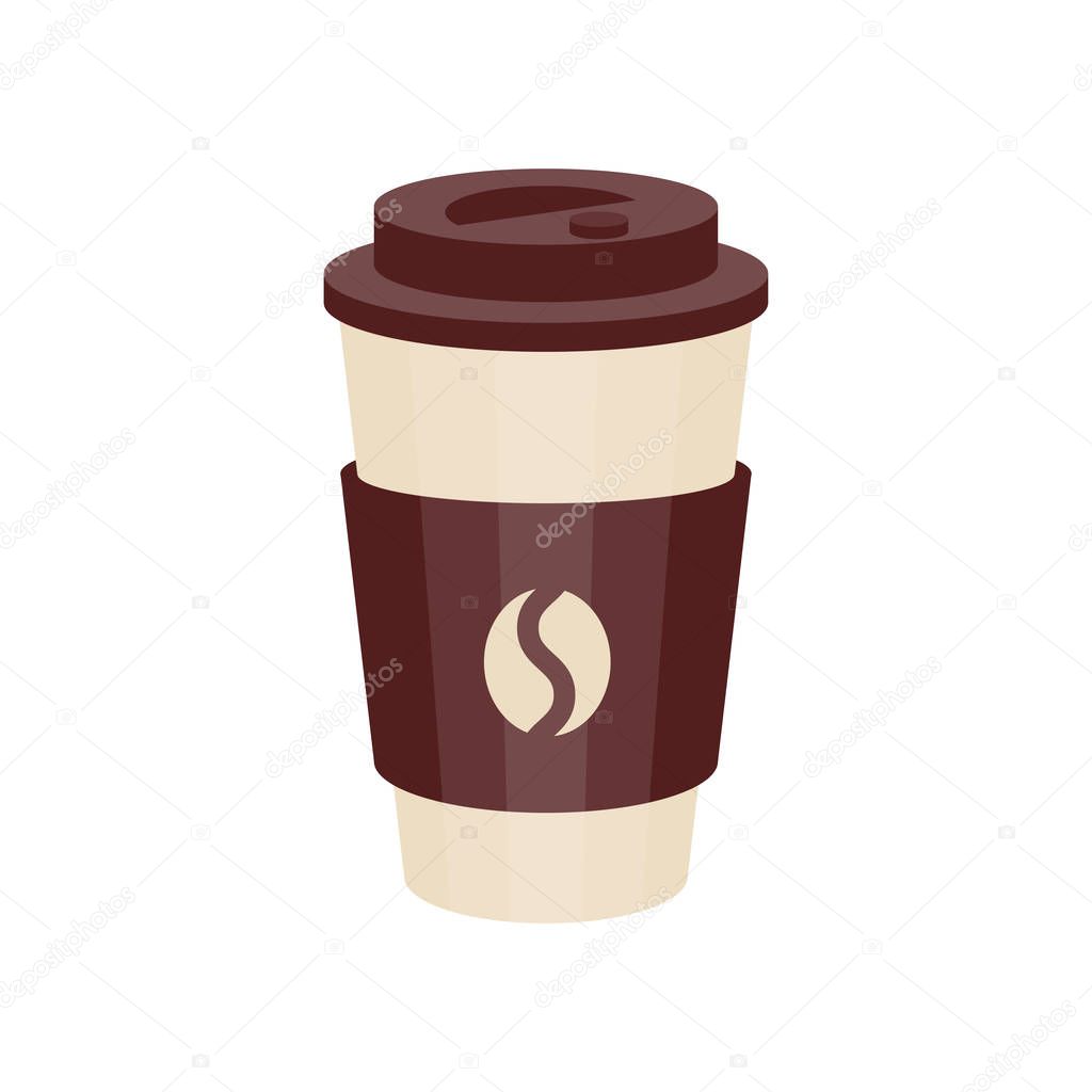 Disposable coffee cup with coffee bean logo vector Illustration
