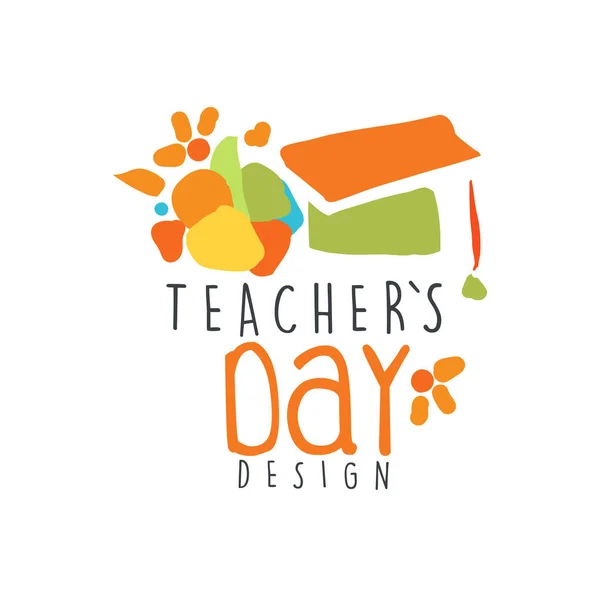 Diseño de la etiqueta del Día de los Maestros, plantilla gráfica del logotipo de la escuela — Archivo Imágenes Vectoriales