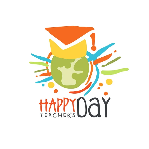 Щасливий день вчителя етикетці, повернутися до школи барвисті боку звернено Векторні ілюстрації — стоковий вектор