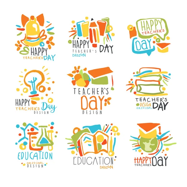 Happy Teachers Day labels, set of logo graphic templates — Stock Vector