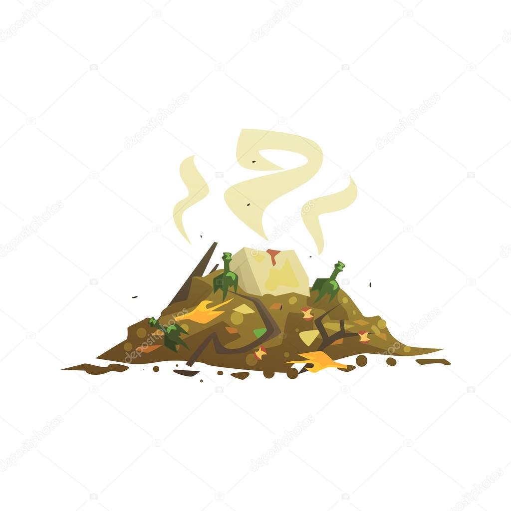Pile of decaying garbage, waste processing and utilization cartoon vector Illustration