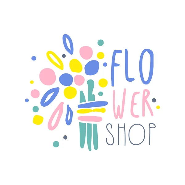Shop flower logo template colorful hand drawn vector Illustration — Stock Vector