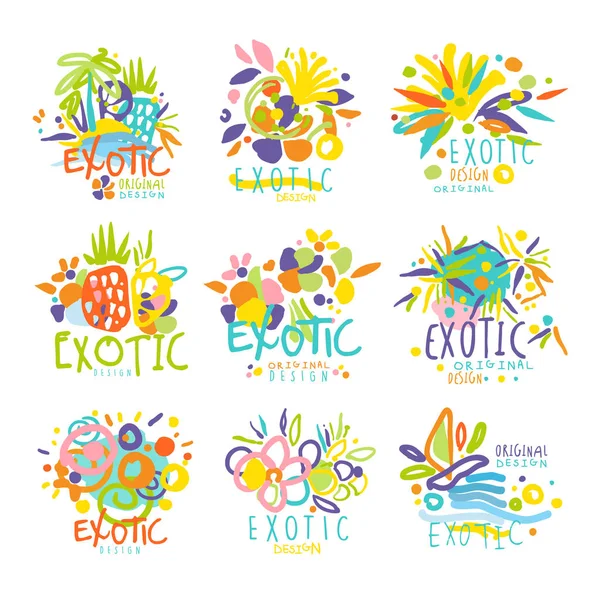 Exotic, summer travel set of logo graphic templates — Stock Vector