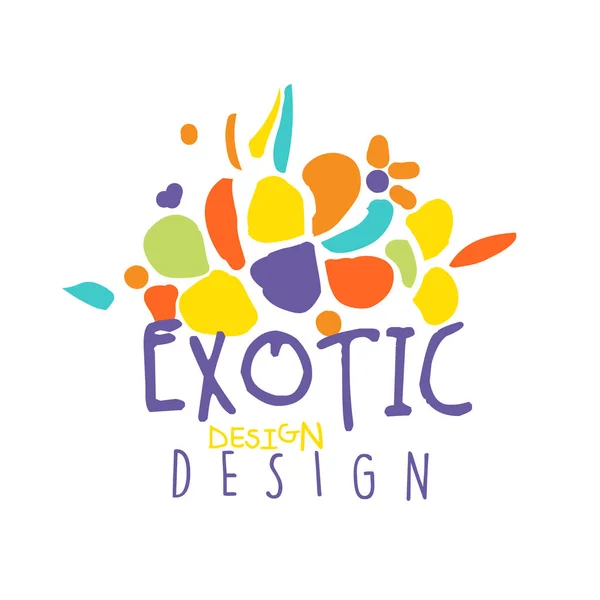 Esotico tropicale estate vacanza logo disegno colorato disegnato a mano vettore Illustrazione — Vettoriale Stock