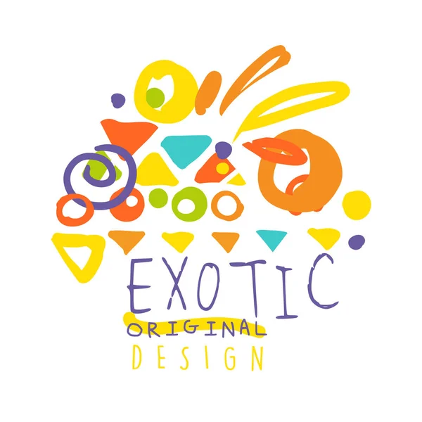 Logo esotico design originale, vacanza estiva colorato disegnato a mano vettore Illustrazione — Vettoriale Stock