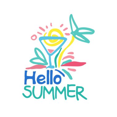 Merhaba yaz logo şablonu renkli el çekilmiş vektör çizim
