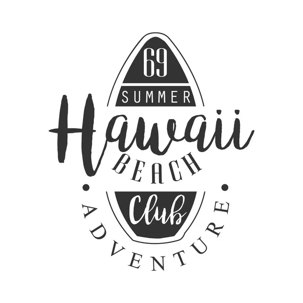 Hawaii beach adventure club logotyp mall, svart och vit vektor Illustration — Stock vektor