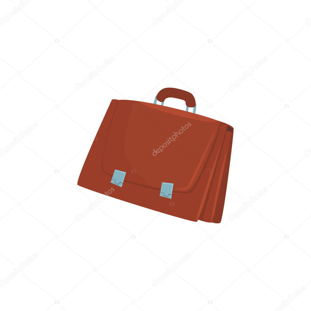 Brown briefcase with two locks cartoon vector Illustration