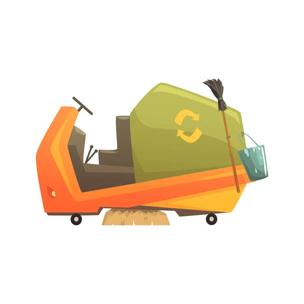 Modern street sweeper truck, waste processing and utilization cartoon vector Illustration — Stock Vector