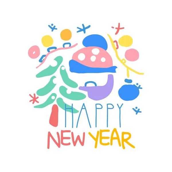 Ευτυχισμένο το νέο έτος λογότυπο πρότυπο πολύχρωμο χέρι διανυσματικά εικονογράφηση — Διανυσματικό Αρχείο