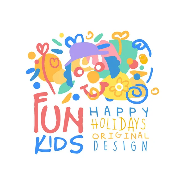 Roliga barn, Happy Holidays ursprungliga design logotyp färgglada hand dras vektor Illustration — Stock vektor