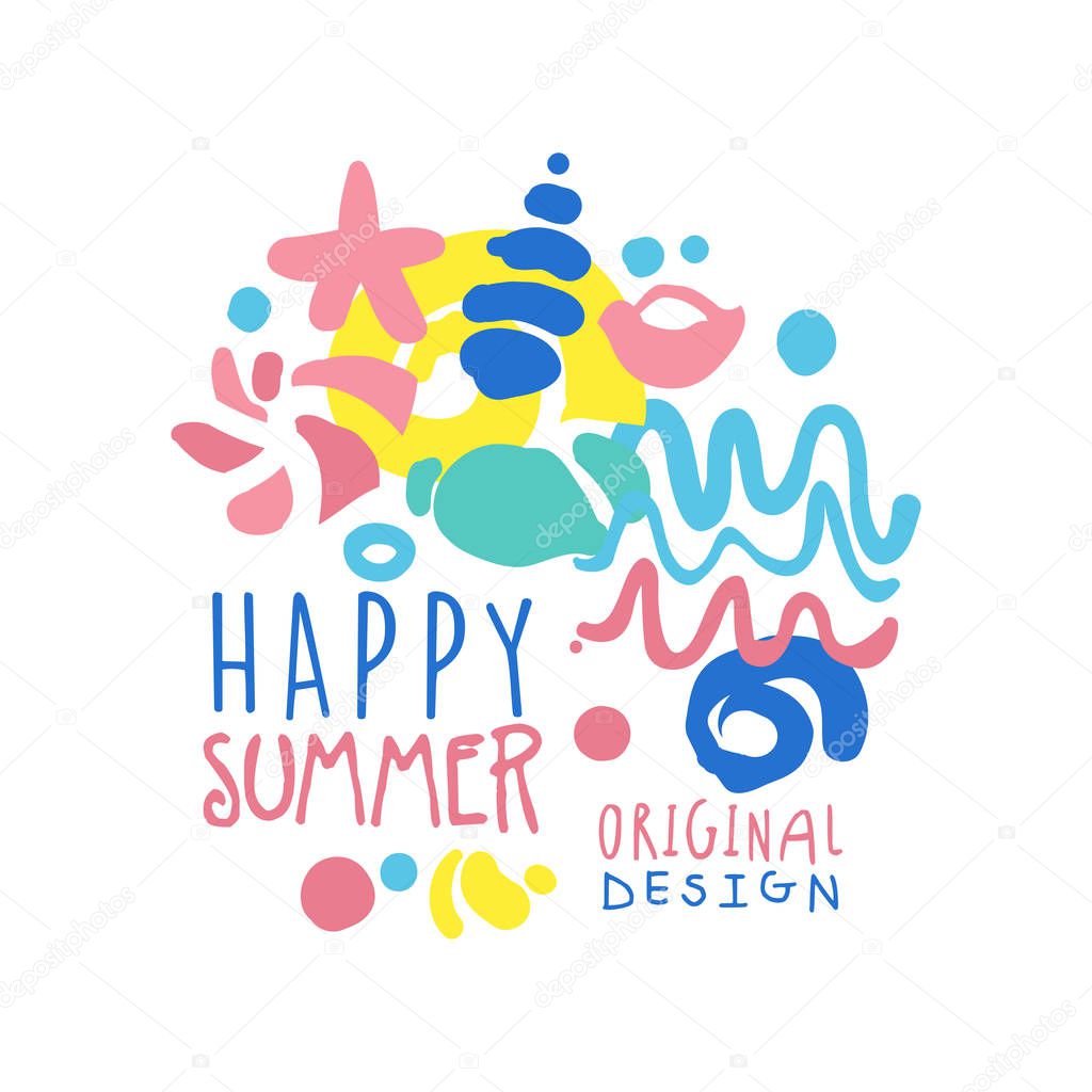 Happy Summer logo template original design colorful hand drawn vector Illustration