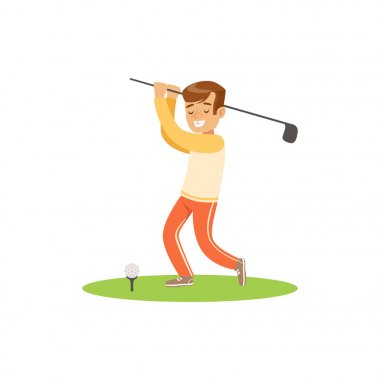 Gülümseyen golf oyuncu top vektör çizim isabet