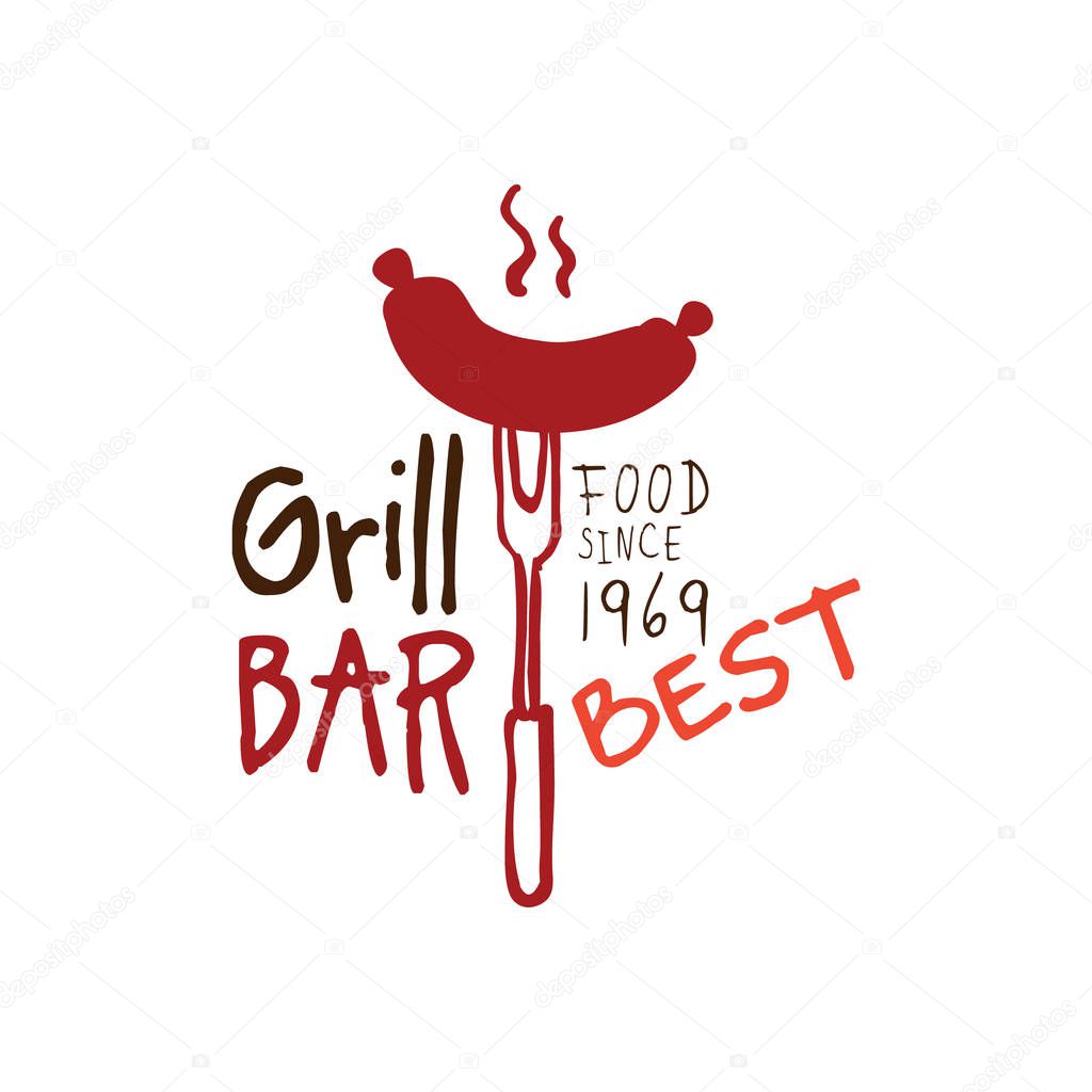 Greel bar, food since 1969 logo template hand drawn colorful vector Illustration