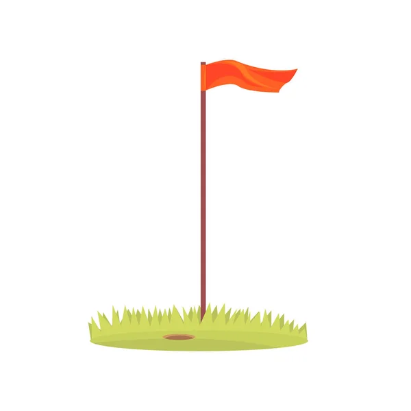 Red golf flag, golf sport equipment cartoon vector Illustration — Stock Vector