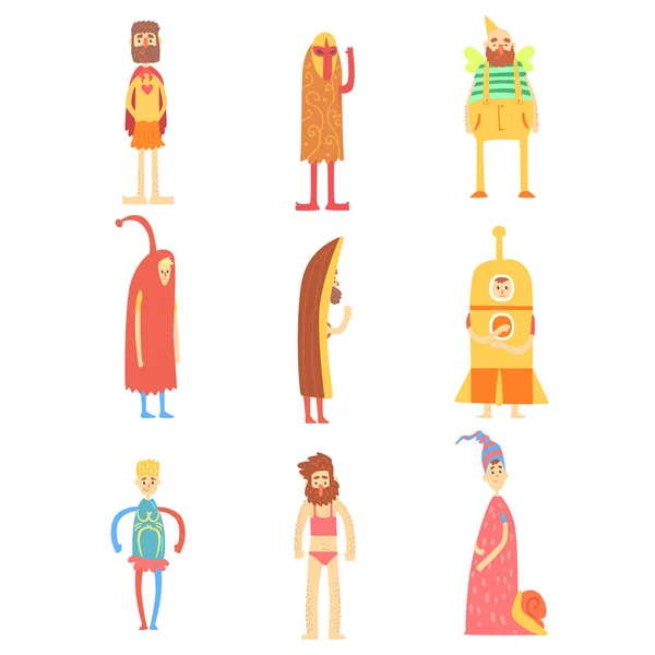 Conjunto de pessoas em trajes engraçados, personagens coloridos vetor Ilustrações —  Vetores de Stock