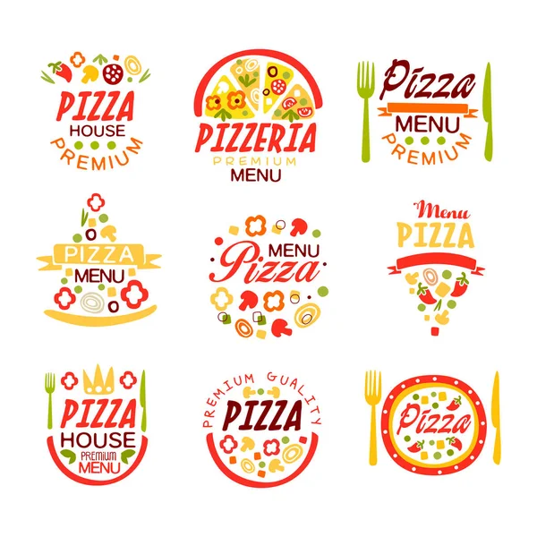 Pizza house, pizzeria premium menu logo templates set of colorful vector Illustrations — Stock Vector