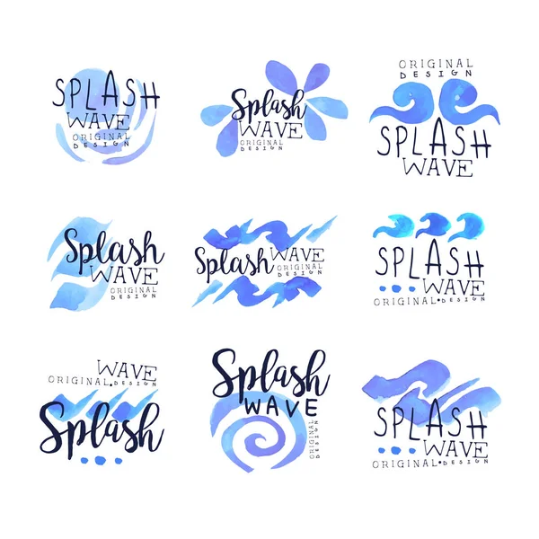 Ensemble design original logo Splash wave, vecteur dessiné à la main Illustrations — Image vectorielle