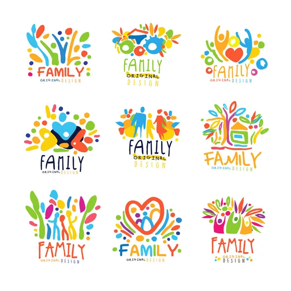 Colorful Family labels original design, set of logo graphic templates — Stock Vector