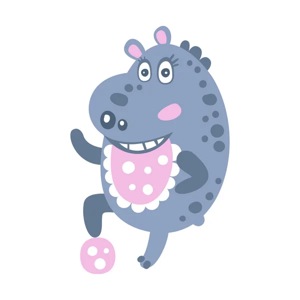 Mignon personnage de dessin animé Hippo jouer avec un vecteur de balle Illustration — Image vectorielle