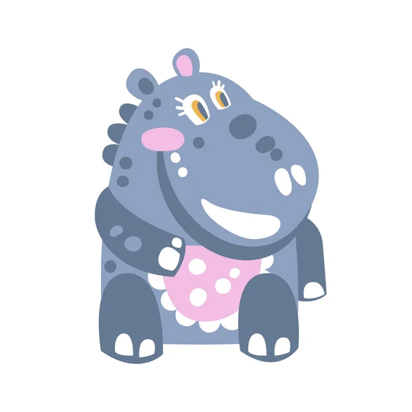 Mignon personnage de dessin animé Hippo assis sur le vecteur de sol Illustration — Image vectorielle