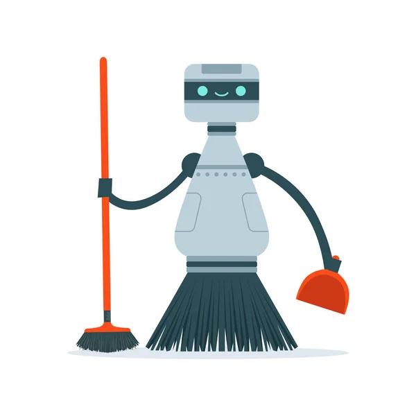 Housemaid cleaning robot character vector Illustration i — Stock Vector