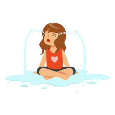 Gözyaşı bir su birikintisi içinde ağlayan kız