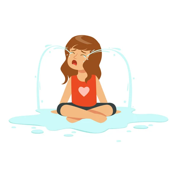 Chica llorando en un charco de lágrimas — Archivo Imágenes Vectoriales