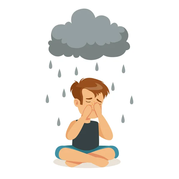 Sad boy under stormy  clouds — Stock Vector